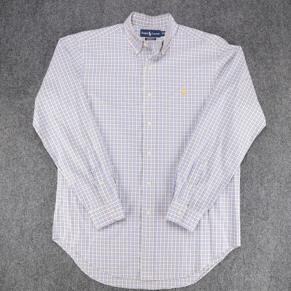 Ralph Lauren Classic Fit Mens Gingham Check Button Down Shirt Blue Yellow M